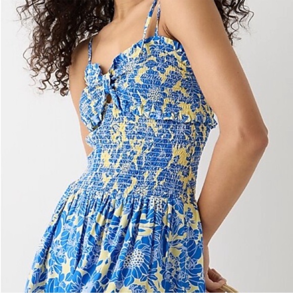 New J. Crew Collection tie shoulder smocked midi maxi dress floral cotton poplin - Picture 6 of 16